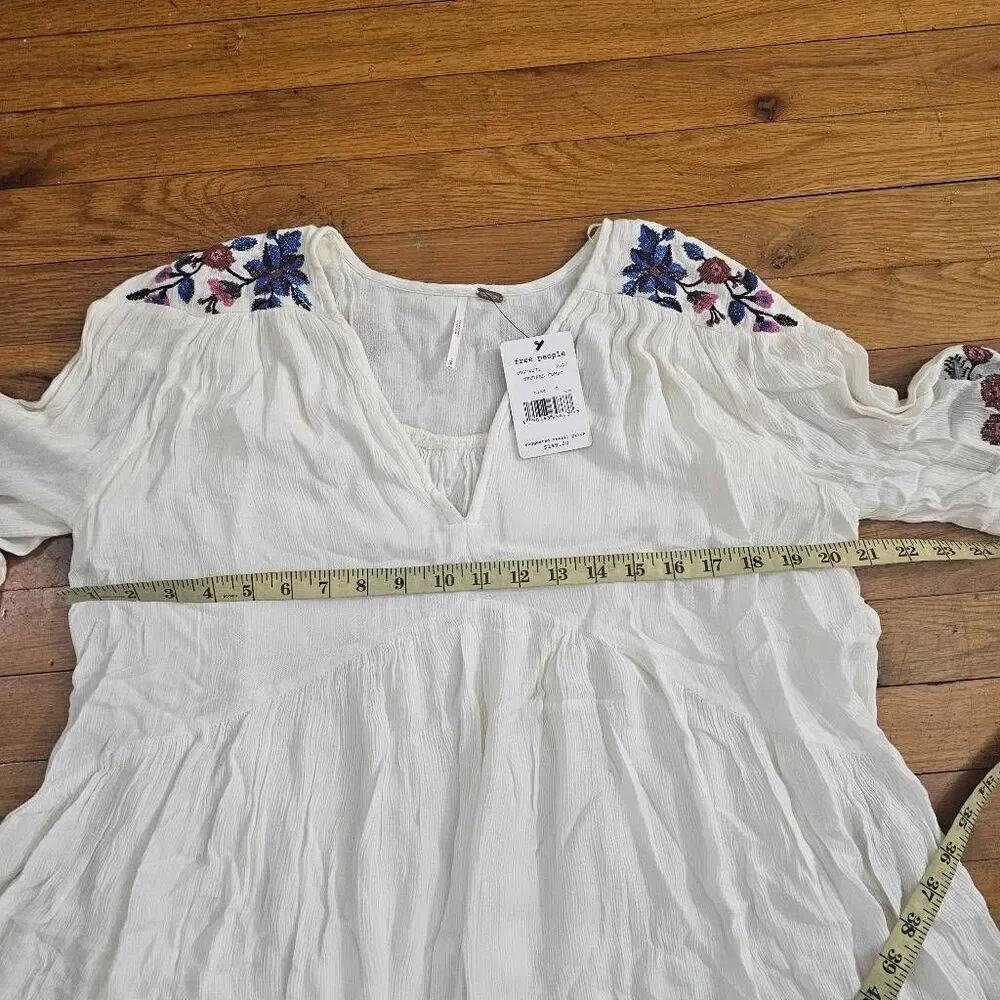Free People Te amo White Embroidered Boho Tunic Mini Dress Top Bell Sleeves S - Picture 8 of 10